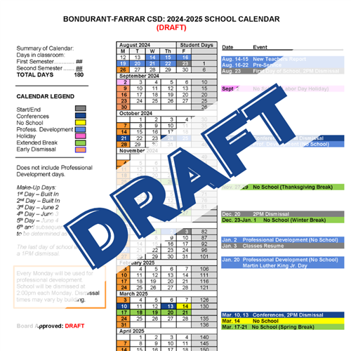 seeking input on draft calendar